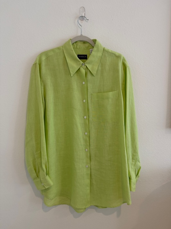 Liz Claiborne Tops - Liz Claiborne Lizsport 100% Linen Button Down Shirt Lime Green Size L